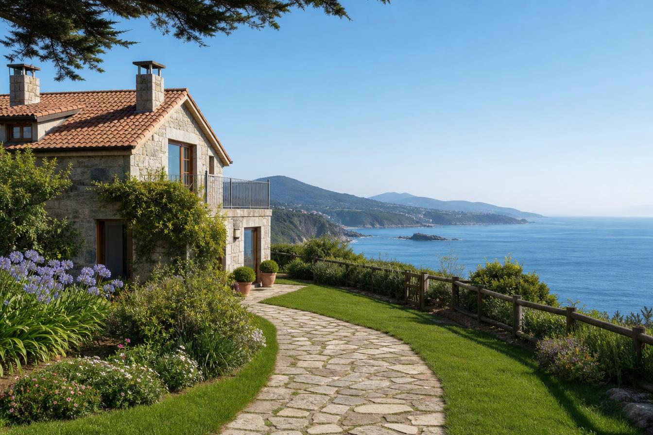 A well-maintained stone house by the Atlantic coast in Galicia